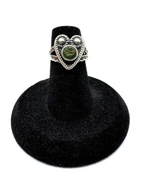 Vintage Sterling Silver Heart Ring with Green Turquoise Stone Size 5